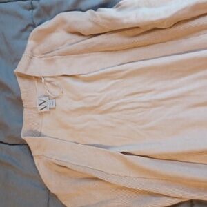 Long tan open front sweater
